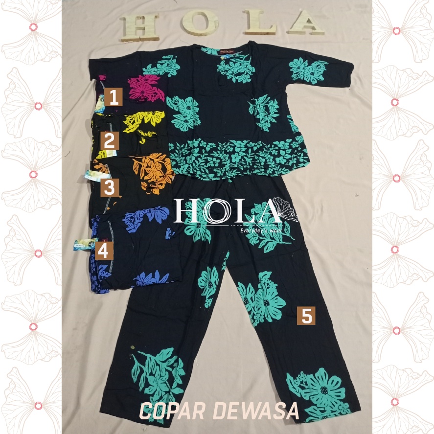 HOLA_FASH | SETELAN CAP COPAR DEWASA TANGAN 3/4 HITAM, Batik Copar