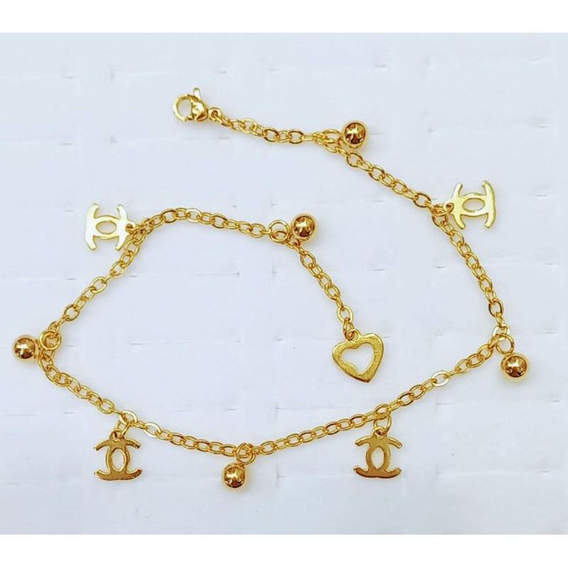 GELANG KAKI BIJI LADA KOMBINASI TITANIUM LAPIS EMAS 18k 74004.17-45. 71065 biji sdg