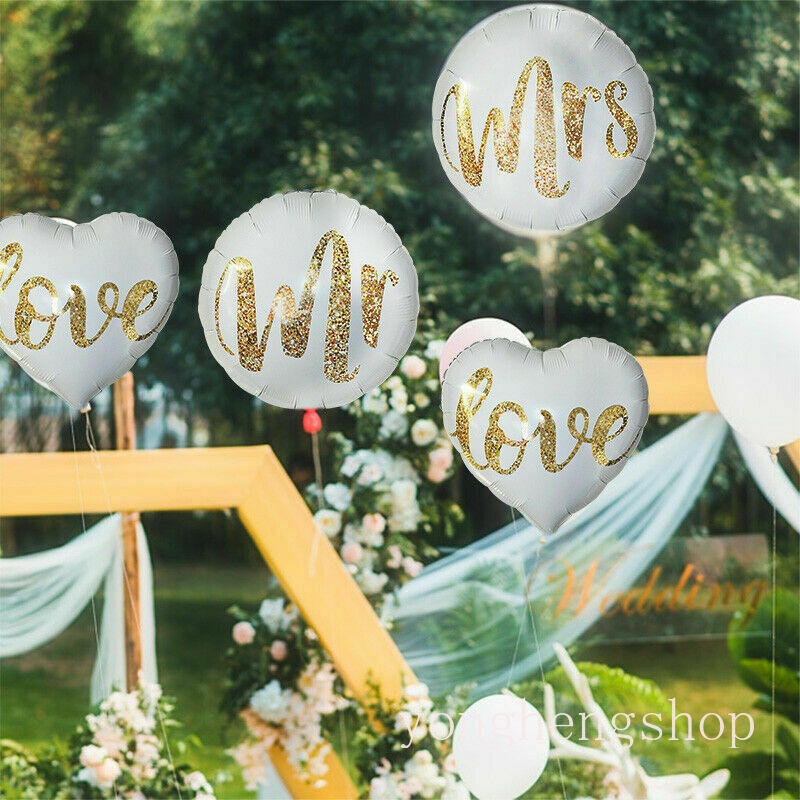 Balon Foil 36 / 18 Inci Motif Mr &amp; Mrs Untuk Dekorasi Pernikahan / Valentine / Acara Fotografi