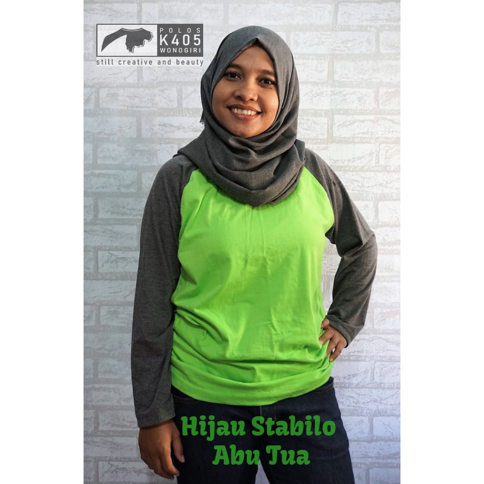 kaos raglan lengan panjang hijau stabilo - abu misti tua