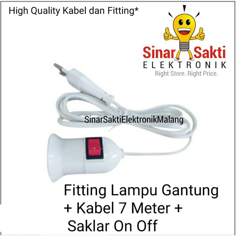 Fitting Lampu Gantung + Kabel 7m + Saklar On Off 7 meter Colok Listrik Steker