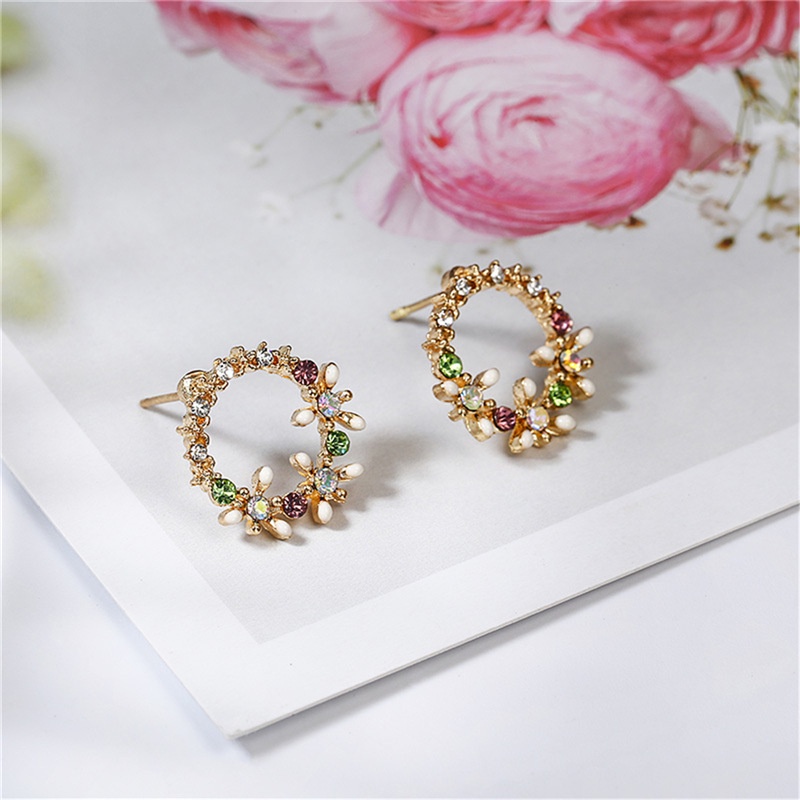 Anting Tusuk Gantung Desain Lingkaranbunga Gaya Koreasimple Untuk Wanita