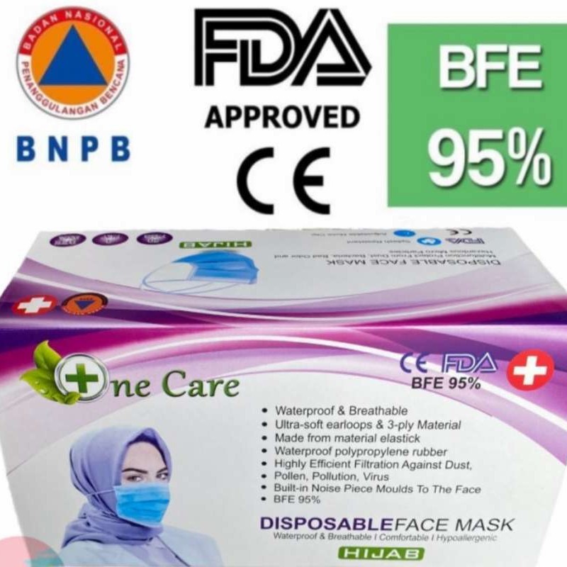 Masker One care Hijab Masker Headloop isi 50pc Murah