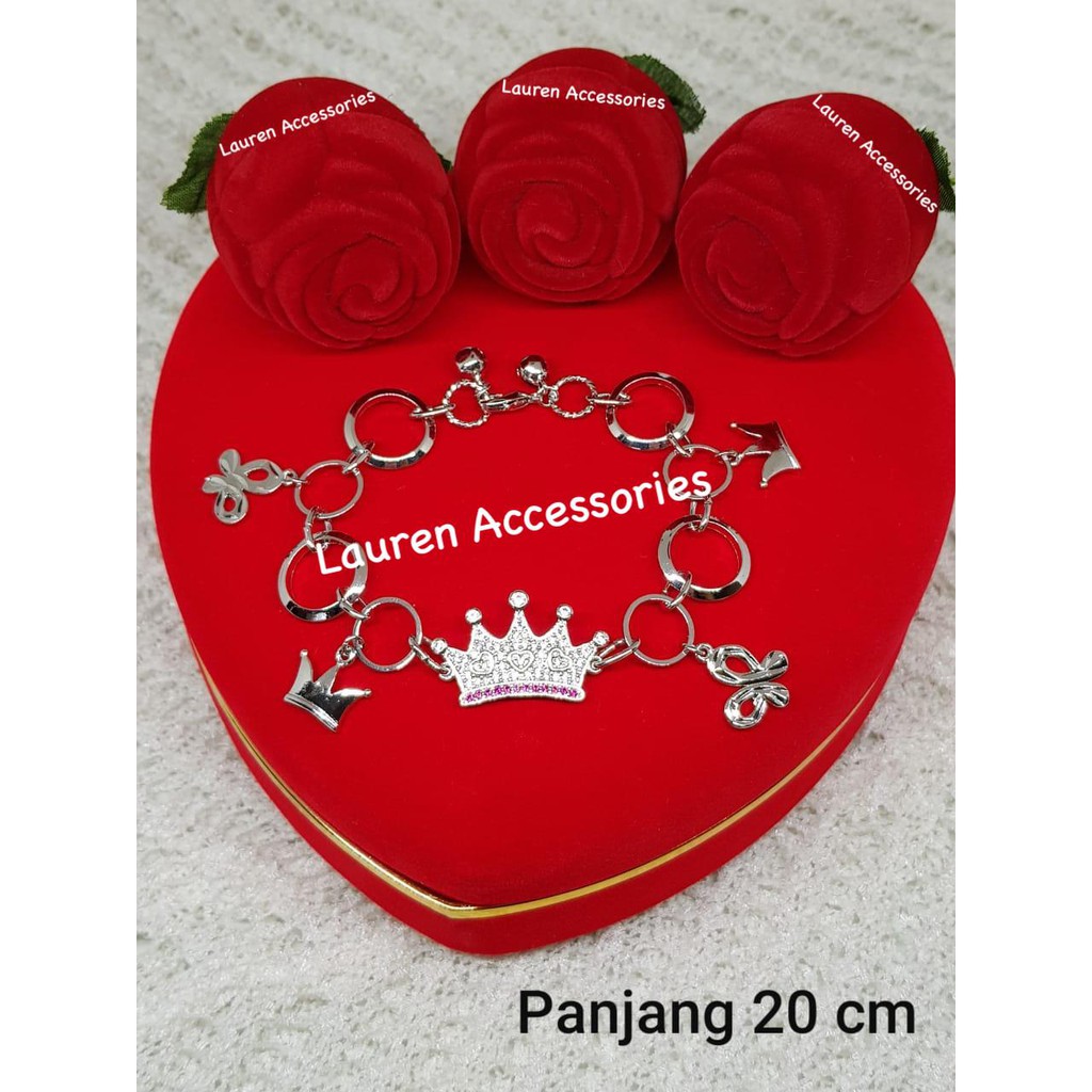 Gelang Tangan Dewasa Rantai Mahkota kupu kupu Permata Perhiasan Imitasi Lapis Emas Putih GT 5238