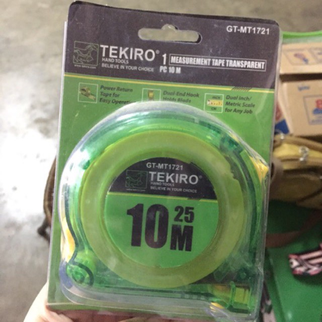 Tekiro Meteran Roll 10M Transparan Tekiro Alat Ukur 10 m GT MT1721 Measurement Tape Transparent 10m