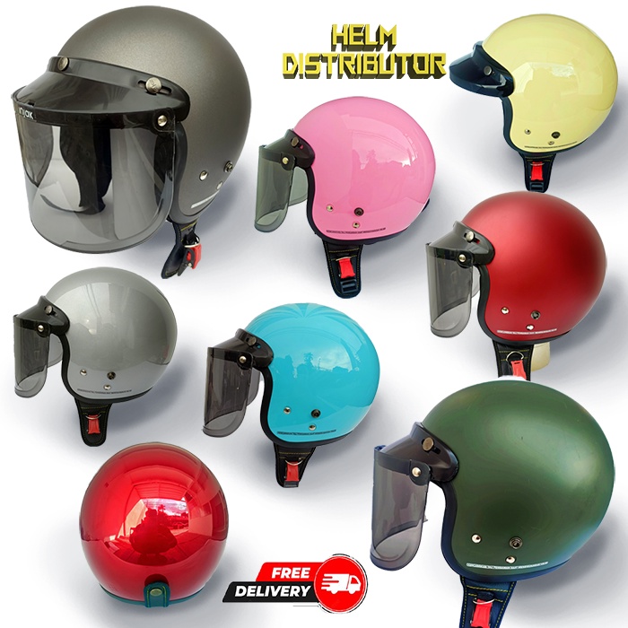 HELM BOGO RETRO KUALITAS PREMIUM KACA DATAR/CEMBUNG FULL LEHER SNI DEWASA PRIA WANITA (COD)