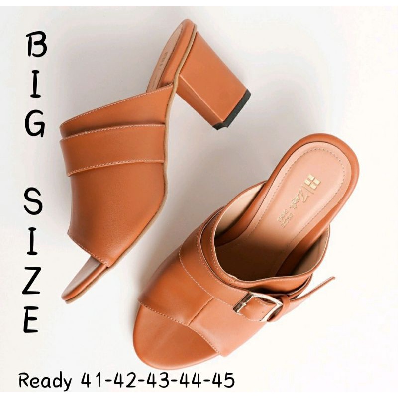 Sepatu Heels Kulit Big Size 41-45 / Slop Oversize Semi Formal Kulit Kantoran Hak 7cm Pesta Premium Hak Tahu Ukuran JUMBO Besar Hitam,45