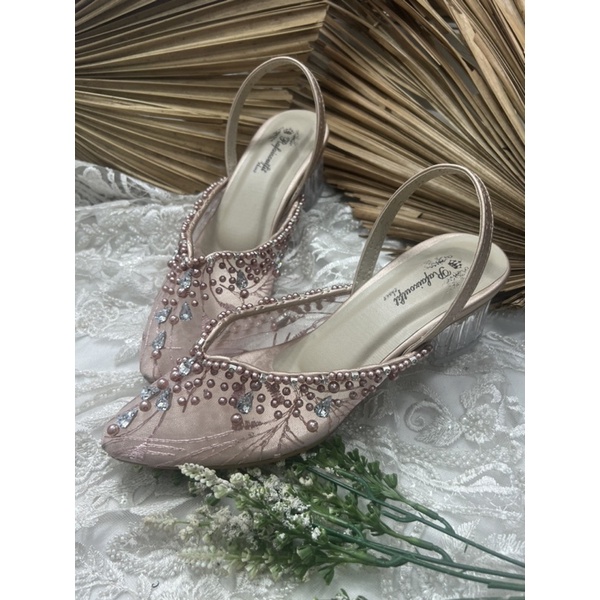 sepatu wanita rosegold pesta wedding yasintya tali 5cm kaca