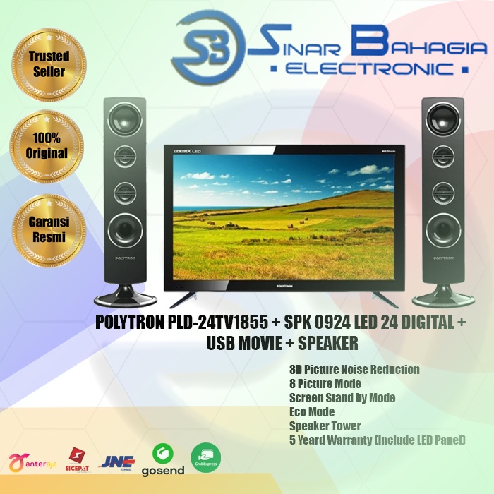 POLYTRON PLD-24TV0855 + SPK 0924LED 24 DIGITAL + USB MOVIE + SPEAKER GARANSI 5 TAHUN (NEW) (KHUSUS B