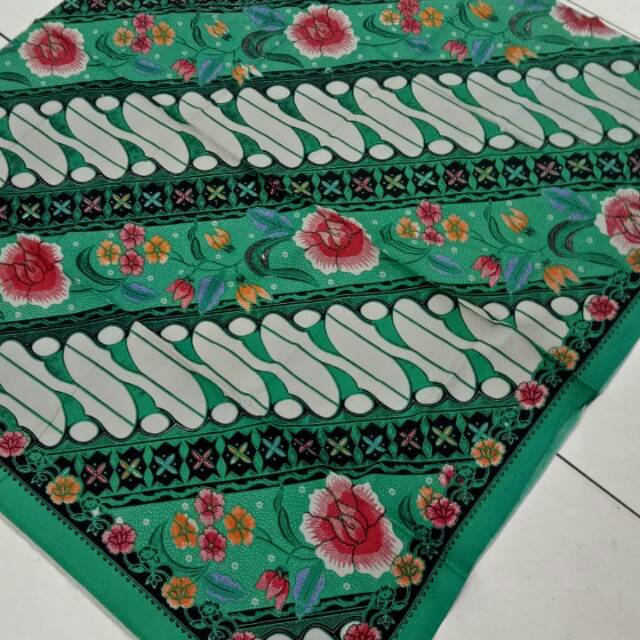 Kain batik parang kembang hijau toska