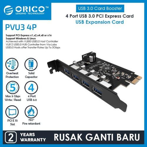 Pci express x1 orico usb 3.0 4 port hub VLI800 5Gbps 4 pin power pvu3-4p - Pcie Pci-e card expansion usb3.0 4 slot