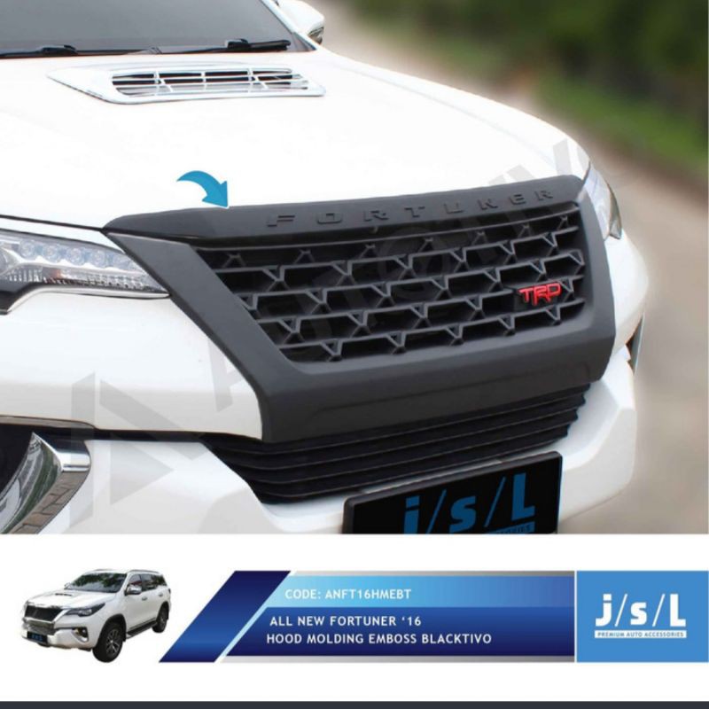 List kap mesin all new Fortuner hitam/ hood molding blacktivo embos jsl