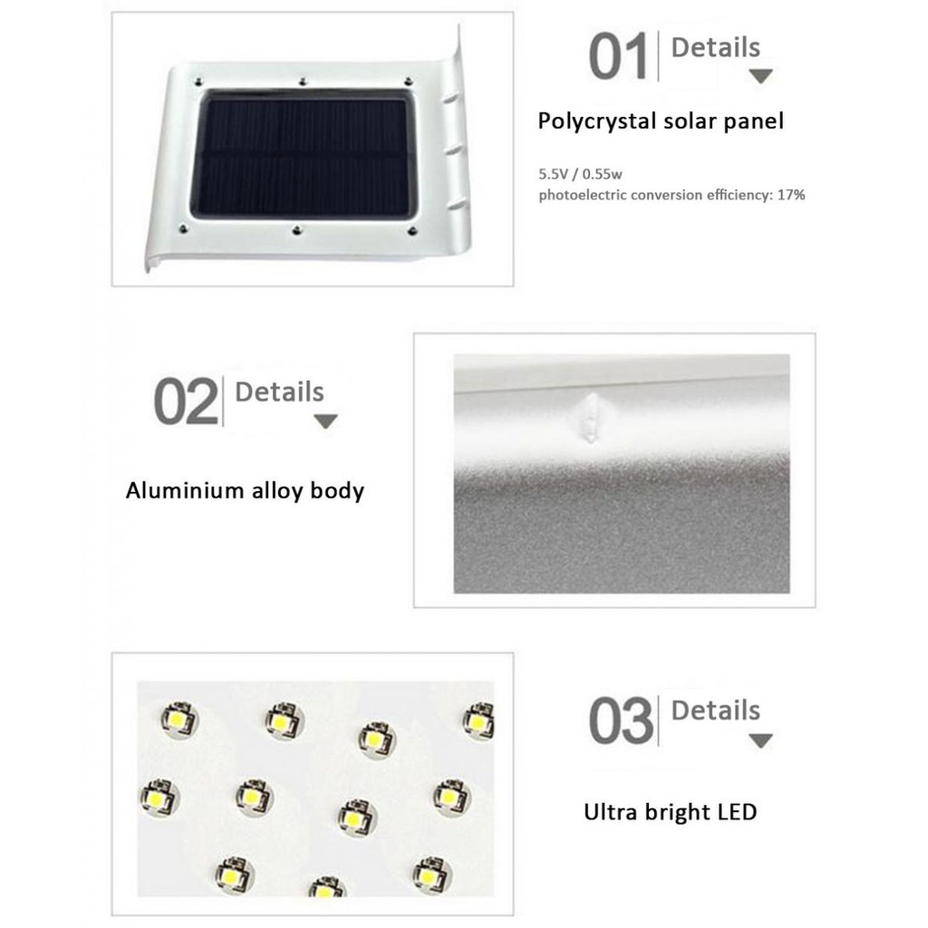 Lampu Solar Sensor Gerak Outdoor 16 LED Weatherproof