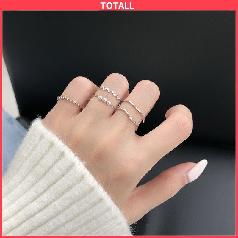 COD 5 pcs/set Cincin Set Fashion Aksen Berlian Imitasi Mutiara Korea Untuk Wanita sherman-Totall