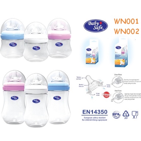 Baby Safe Botol Susu Bayi Wide Neck Milk Flow System WN01 WN02 WNS01/02 WN04 WN05