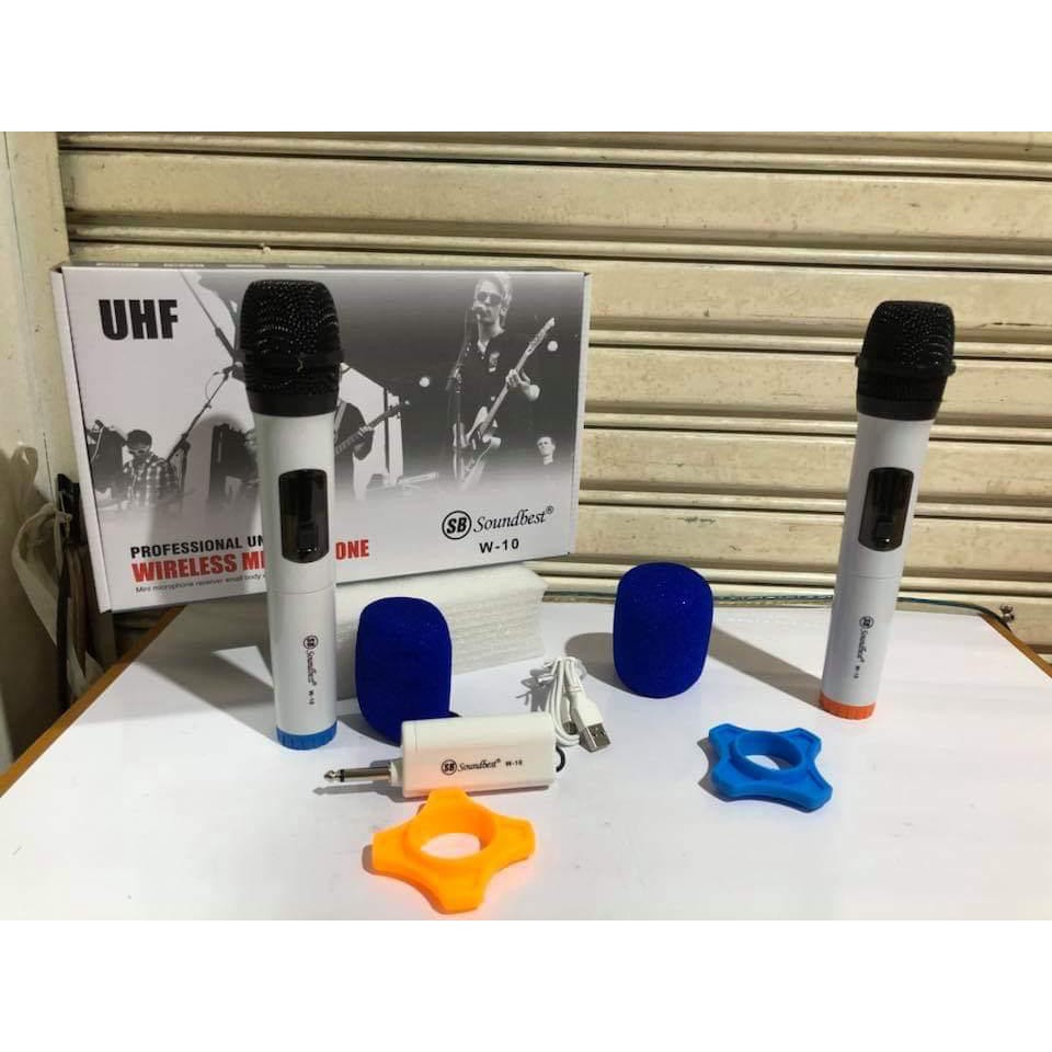 SOUNDBEST original mic WIRELESS charge MICROPHONE wireles charer pro audio sound sistem vokal vocal karaoke mik baterai cas casan profesional panggung  Mic Sepasang Original 100% asli Garansi 1 tahun Soundbest w10 receiver mini 2 unit mic handle kabel cas