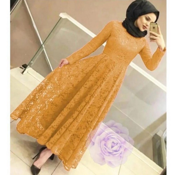 YUNI MAXI DRESS BRUKAT SIMPLE READY 3 UKURAN M L XL-MUSTRAD