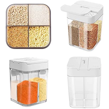 Tempat Bumbu 4 Sekat Bahan Plastic Kaca Transparan Spices in Jar