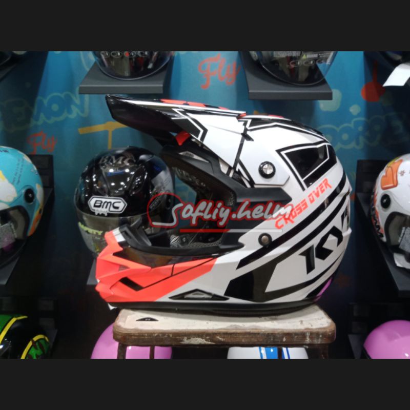 HELM KYT CROSS OVER SUPER FLUO WHITE RED FLUO HELM KYT TRAIL MOTOCROSS CROSS