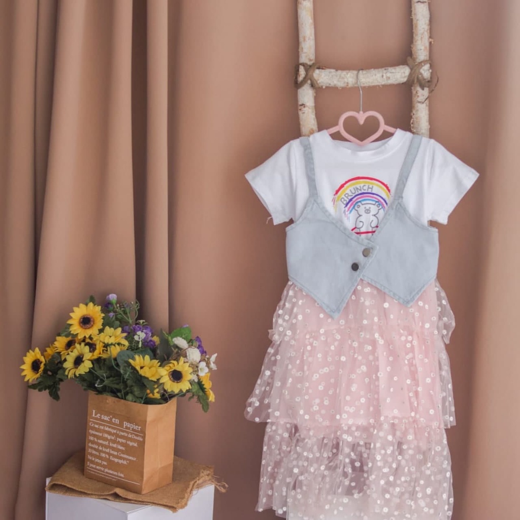 Promo !! dress anak perempuan import - dress simple anak perempuan import - dress 2in1 baby bear bunch tutu  uk 2-5th