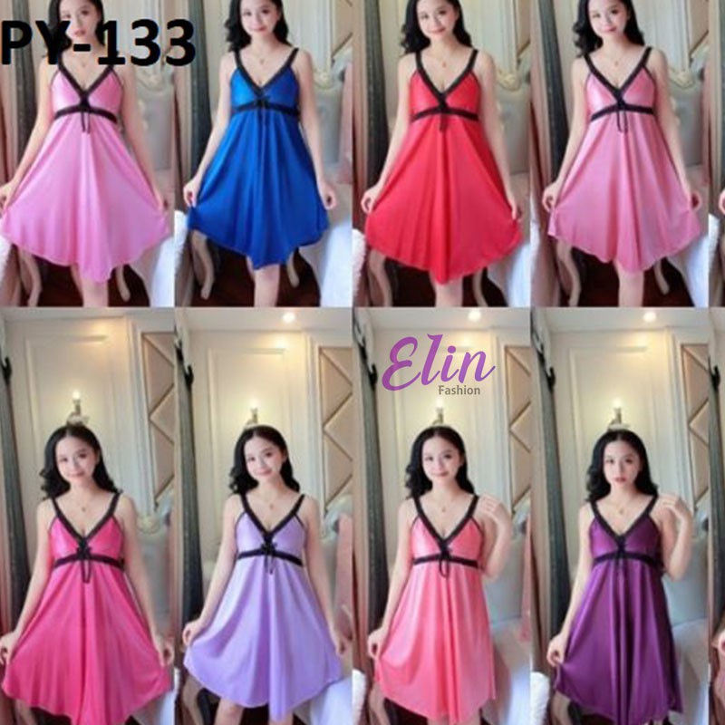 Daster Lingerie Satin Fashion Motif Elegant - Daster Tali Serut - Elin Fashion