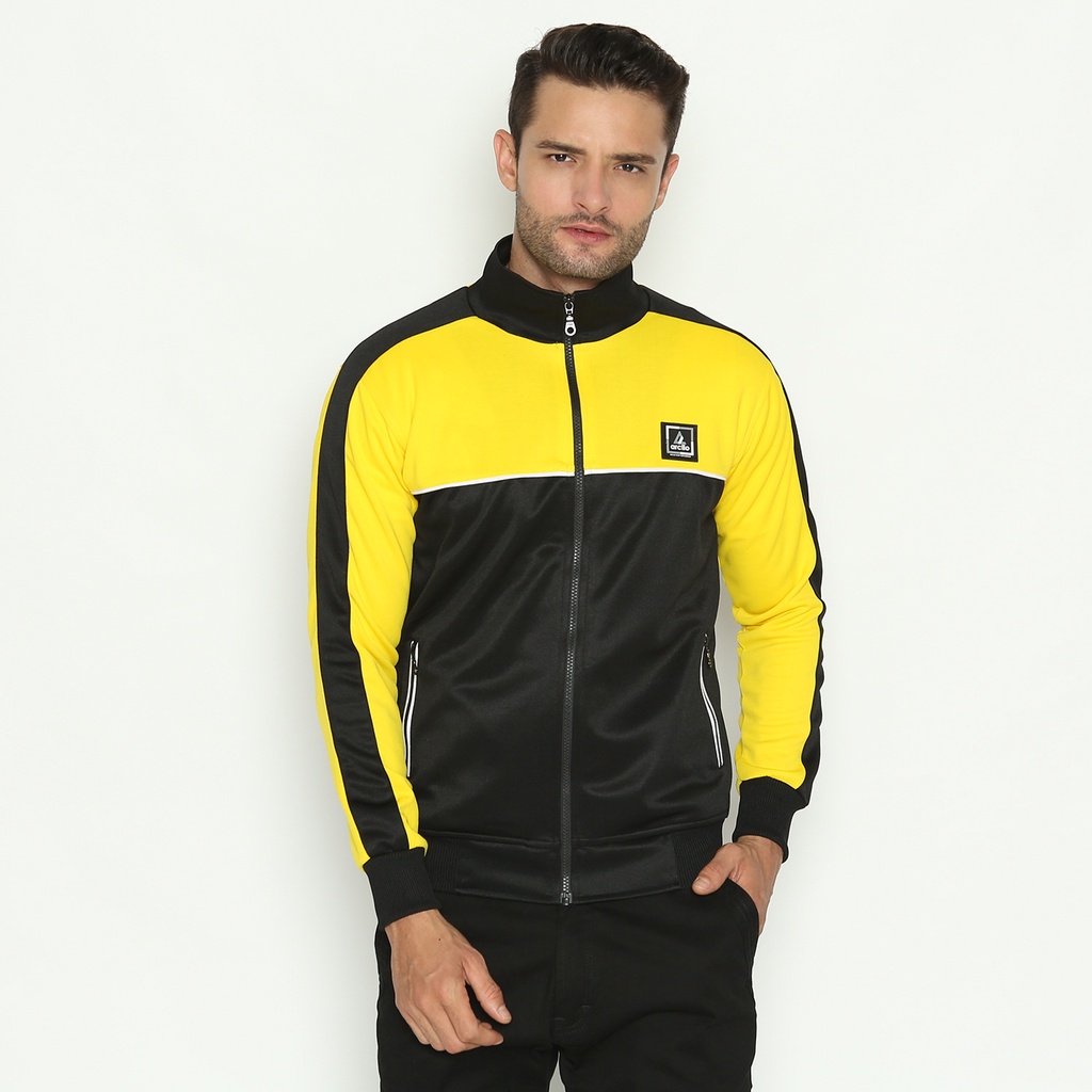 Arcilo Jaket Pria Sportwear Noire Two Tone Hitam-Kuning Bahan Adidas Polyster Premium Sporty Cocok U