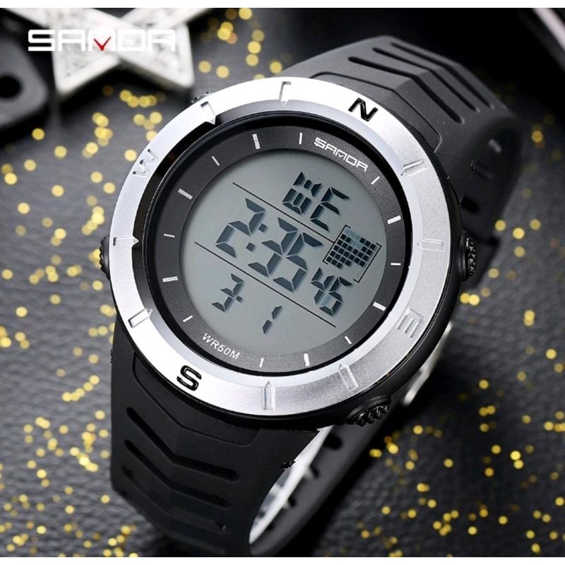 Jam Sanda Jam Tangan SANDA Jam Tangan Pria Digital Sport EL Backlight Tali Rubber Anti air