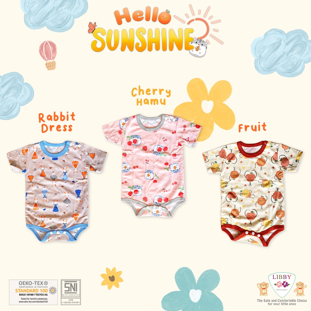 Libby / Velvet Junior / Miyo Baju Kodok Baby Segitiga Jumper Pendek Bayi Perlengkapan Bayi Newborn 0-3 Bulan Bodysuit (2-5KG)