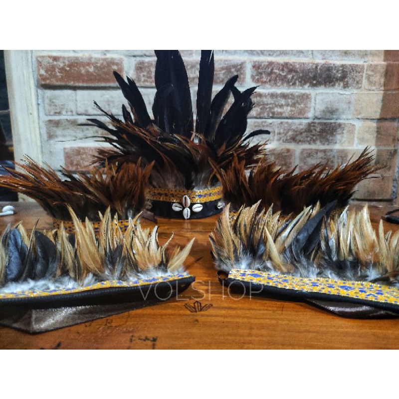 ACCESSORIES BULU ADAT PAPUA DAYAK KALUNG GIGI DAN MAHKOTA BULU TANGAN KAKI [PAKET KOMPLIT LEBIH HEMAT] UNTUK BAJU ADAT ANAK MAUPUN DEWASA HEAD PIECE TRADITIONAL COSTUME