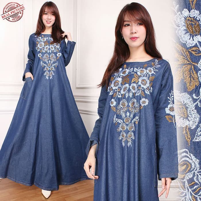 Maxi Dress Gamis Fredella Longdress Jeans Jumbo Wanita