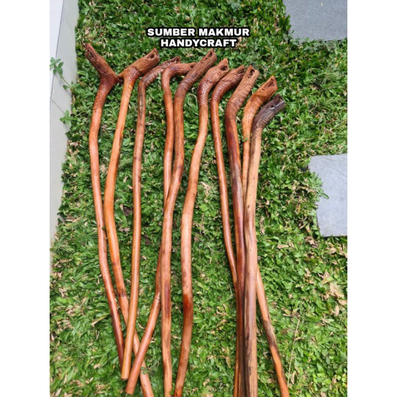 tongkat jalan kayu setigi ukir naga jawa