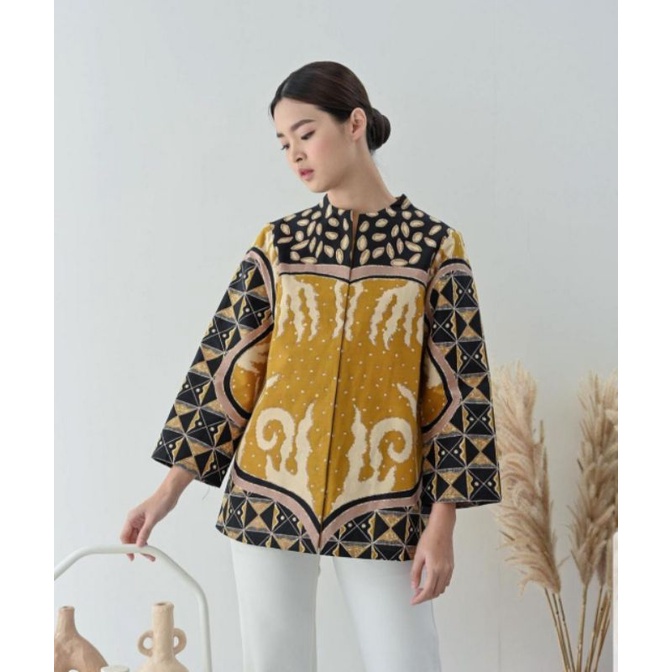 blouse batik abstrak jahitan premium jahitan butik full  lapis trikot model simpel batik seragam ata