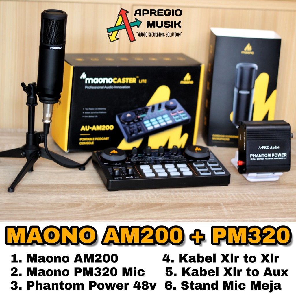 Paket MAONO AM200 Maono PM320 with Phantom Power kabel Lengkap