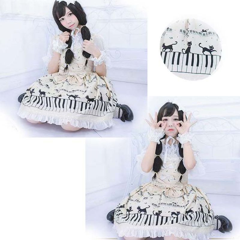 bodyline kitty piano jumper skirt jsk lolita dress kawaii jsk gaya jepang imut lucu kucing