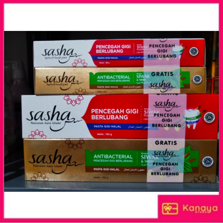 Sasha Pasta Gigi Halal Antibacterial  150 gr /WHITENING/GIGI BERLUBANG /BELI 1 GRATIS 1