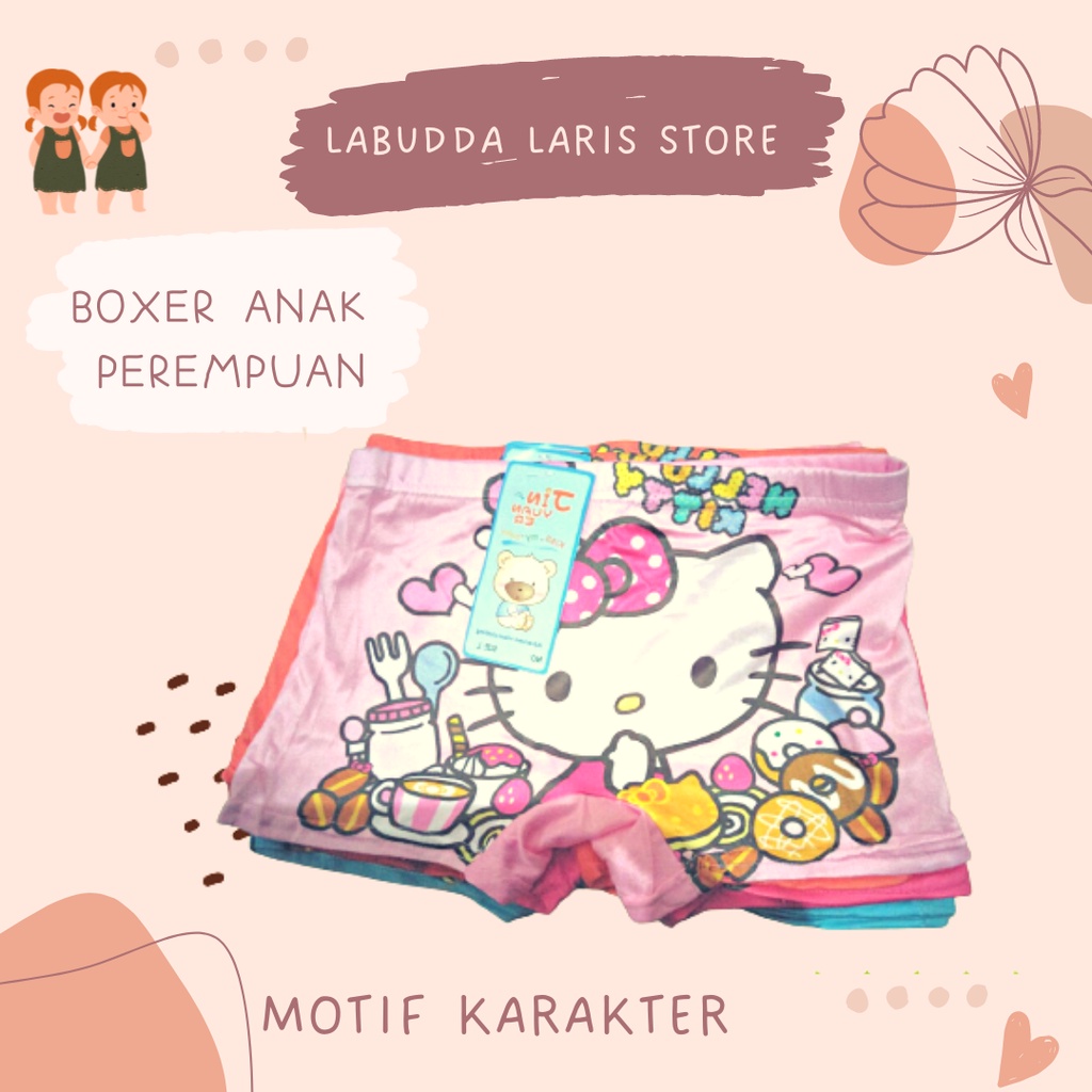 3 Pcs - Boxer CD Anak Celana Dalam Sempak Anak Perempuan Cewek Girl Aneka Motif Bahan Katun Spandex 
