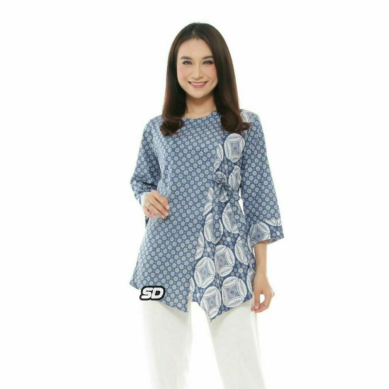 tey-17 Batik wanita ASJ SA HRB026 Kenongo Kemeja Tosca Pendek-MANGIS DAUN