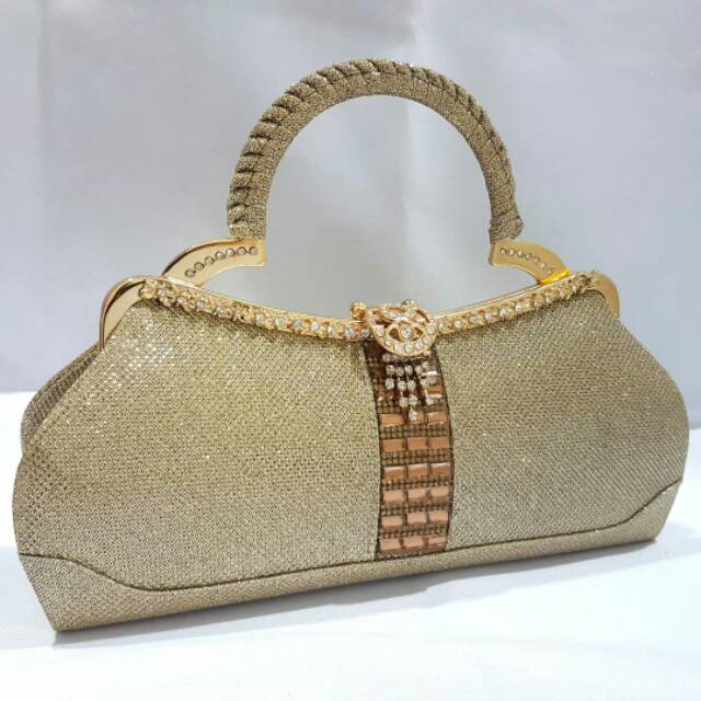 Clutch Pesta Farnell Tas kondangan Wanita Kilap Glitter  Mewah Impor Batu Permata 2651/2674