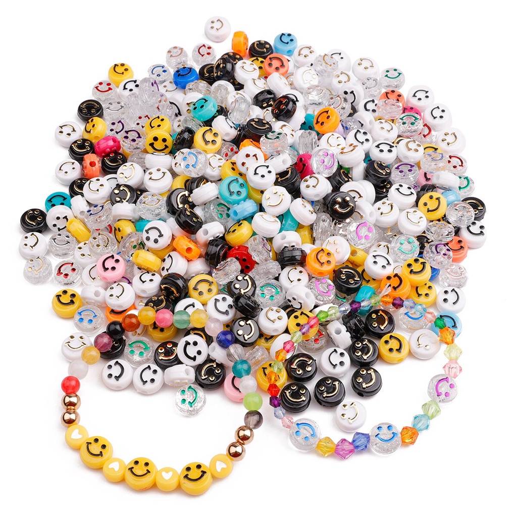 50pcs/Lot 10mm Round Acrylic Spaced Beads Smile Face Beads For Jewelry Making DIY Charms Bracelet Necklace 6mm thickness