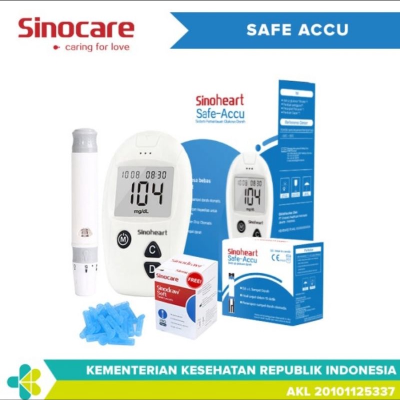 Alat Cek Gula darah/sinocare safe accu/Mesin cek gula sinoheartSinocare Safe-Accu Alat Cek Gula DarahRincian produk:- 1 buah Safe-Accu Alat Cek Gula Darah