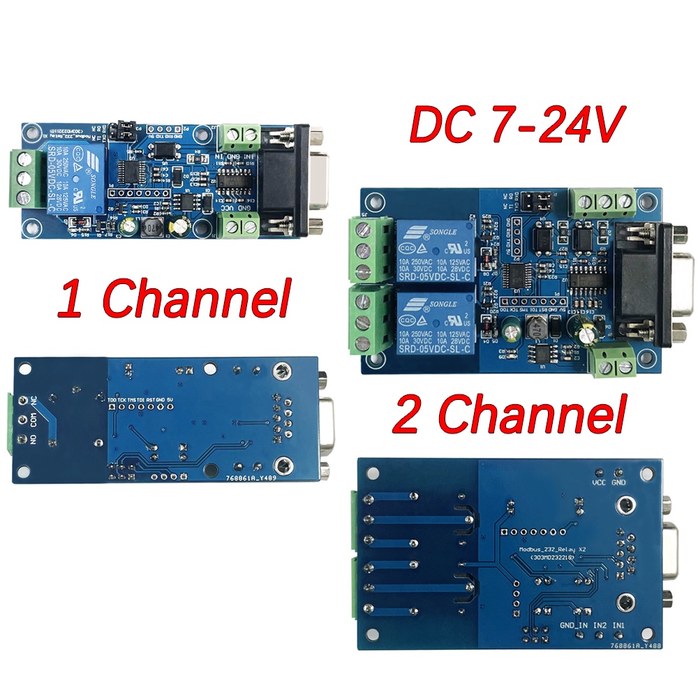 Modul relay Dc7~24V RS232 TTL UARTModbus RTU 1 2 Channel