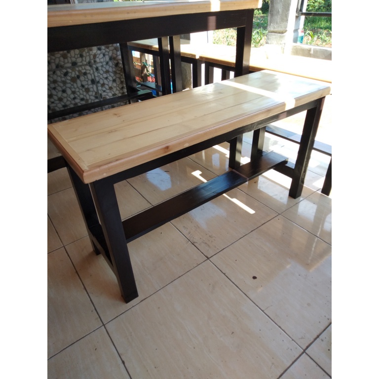 KURSI CAFE PANJANG KAYU JATI BELANDA P100 L30 T45 WARNA HITAM NATURAL