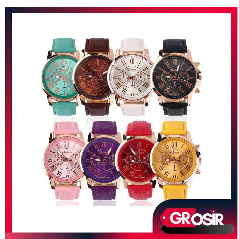 Grosir - J028 Jam Tangan Geneva / Analog Quartz / Jam Tangan Cewek / Arloji / Kulit