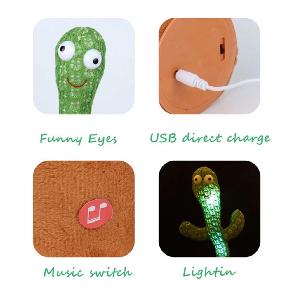 Boneka Kaktus gGoyang Charrger Usb - Mainan Kaktus Joget Peniru Suara - Kaktus Tiktok Menari Menyanyi Dance MENARI LED RANDOM