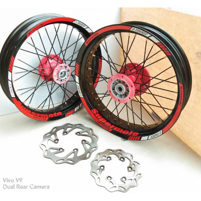 Sepaket velg Supermoto Kawasaki KLX dan Kawasaki D-Tracker - velg costum Supermoto tapak lebar
