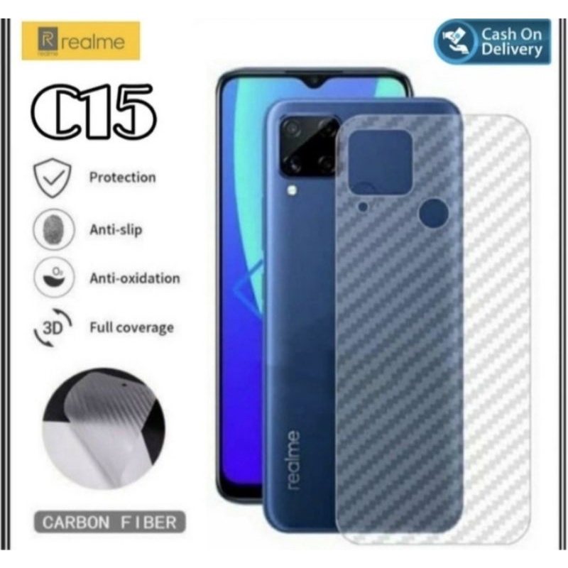 READY SKIN CARBON HANDPHONE REALME C15 GARSCIN/STICKER/ANTI JAMUR PELINGDUNG CASING BELAKANG