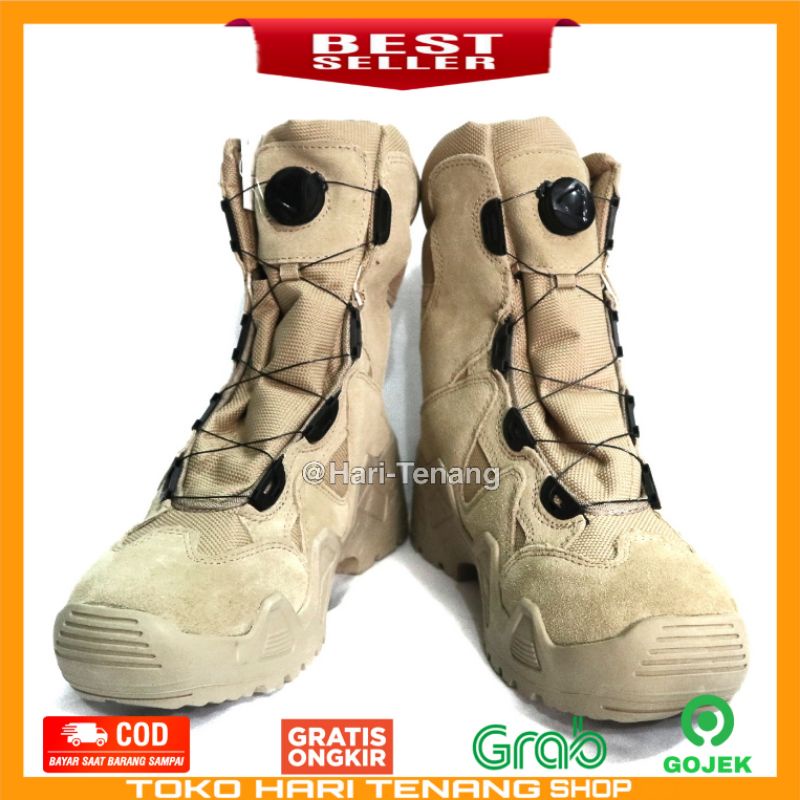 Sepatu tactical boots pria dan wanita /sepatu PDL 9INC model tali putar warna cream anti selip dan waterproof