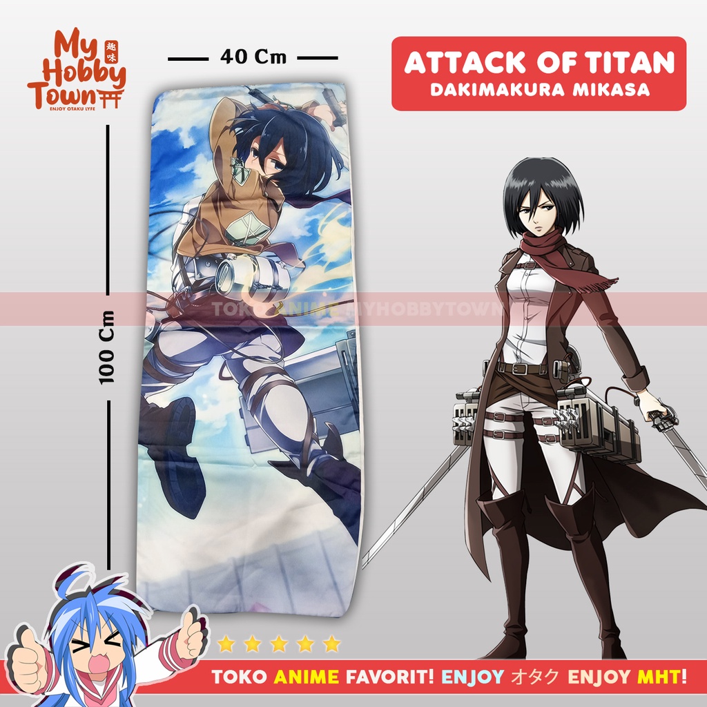 Sarung Bantal Anime Dakimakura Attack On Titan : Mikasa Ackerman Back 40 x 100 cm 1 Sisi