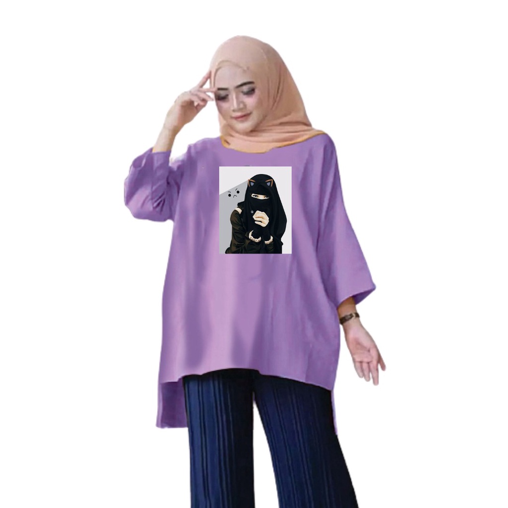 Tunik HIJAB Cadar Hitam/All size XL-XXL/Jumbo Ld 110-130