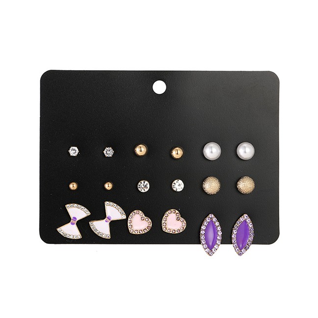 LRC Anting set Fashion Golden Geometric Diamond K13236